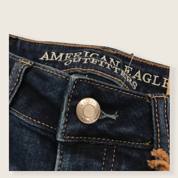 American Eagle Vintage Distressed Medium Dark Wash Straight Leg Skinny Jeans - Picture 6 of 14